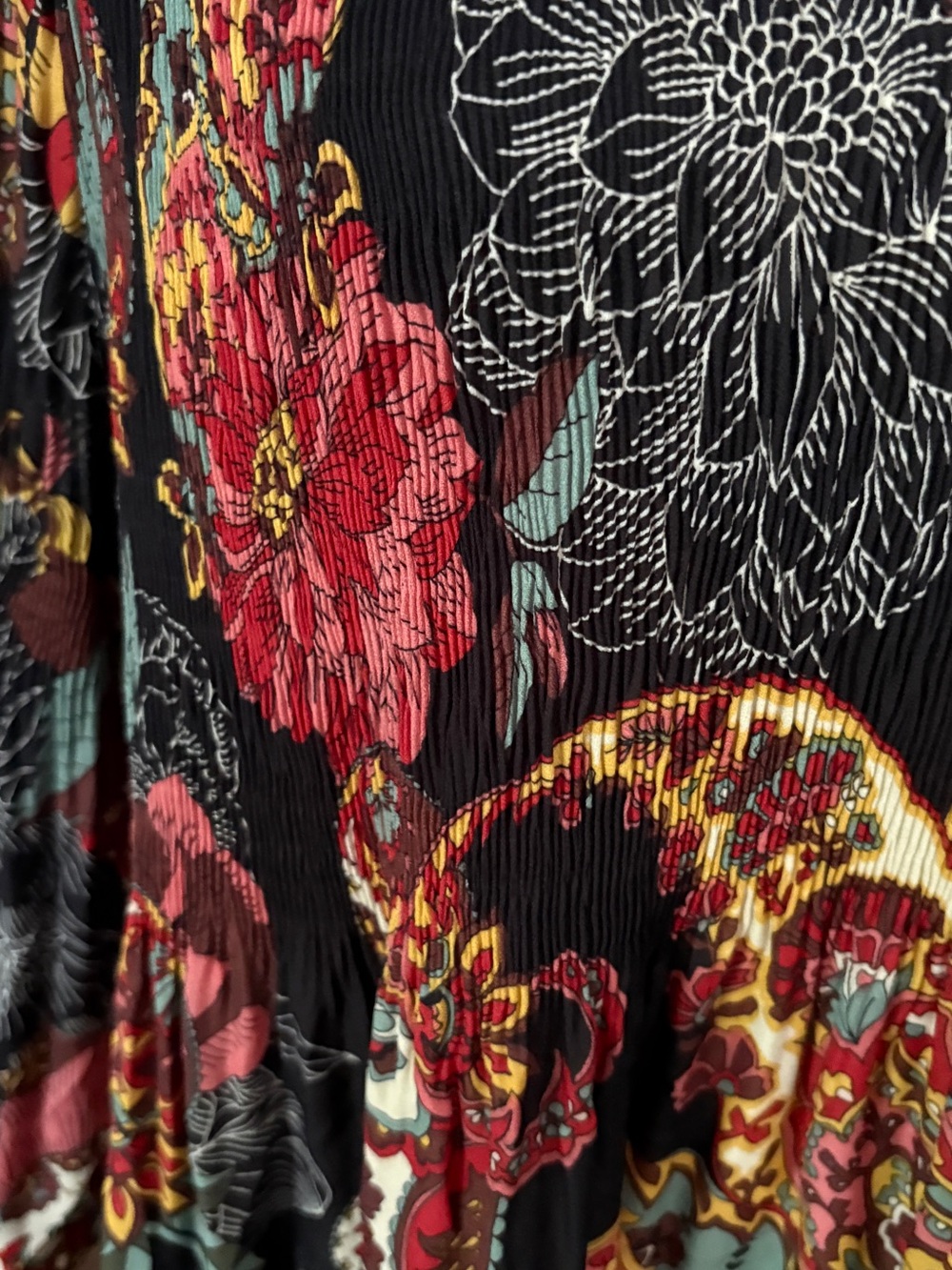 Spense Black Floral Keyhole Tunic with Red, Yellow, Pink and Green Accents - Picture 3 of 5